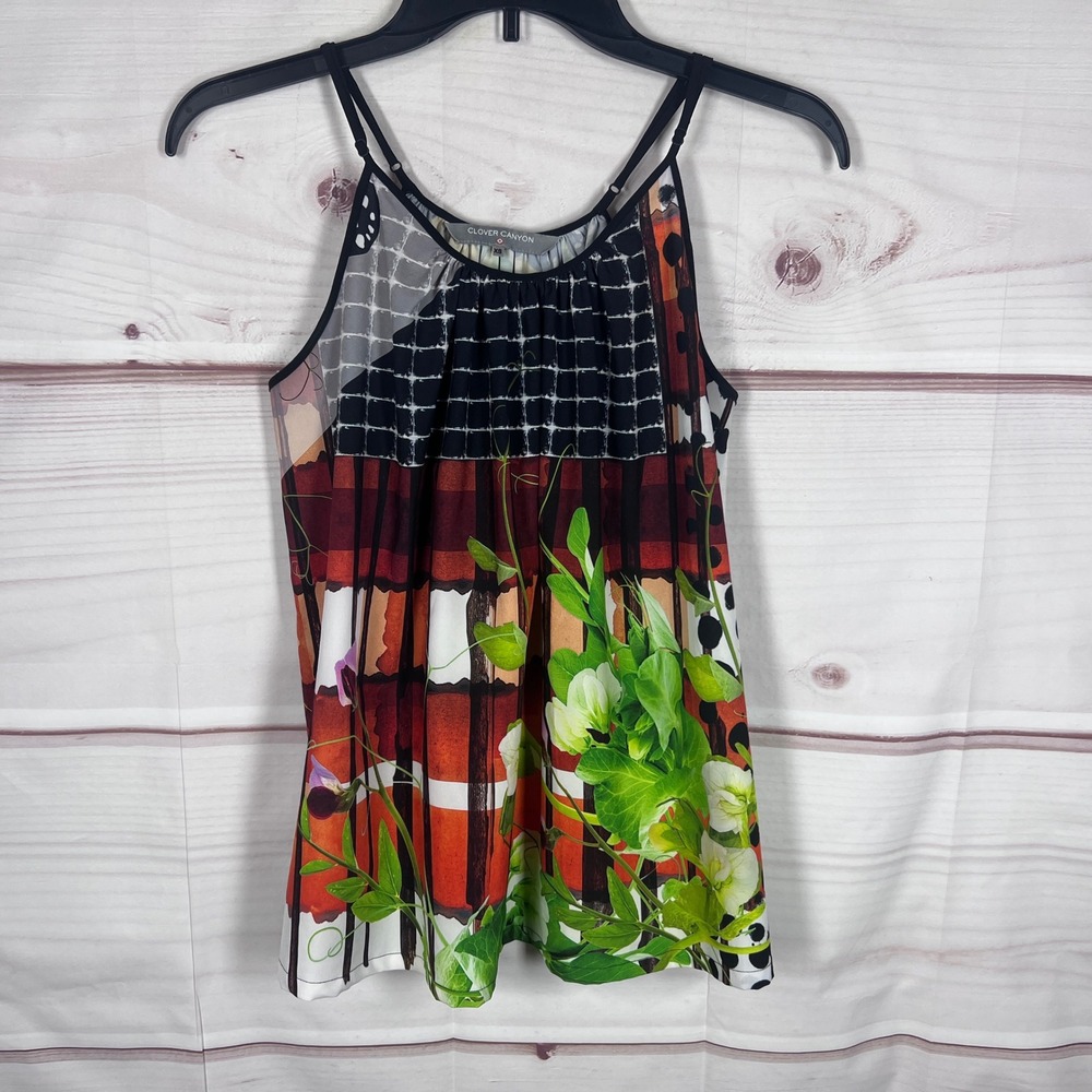 Clover Canyon Tank Top Women XS Multicolor Floral Plaid Print Sleeveless Swing